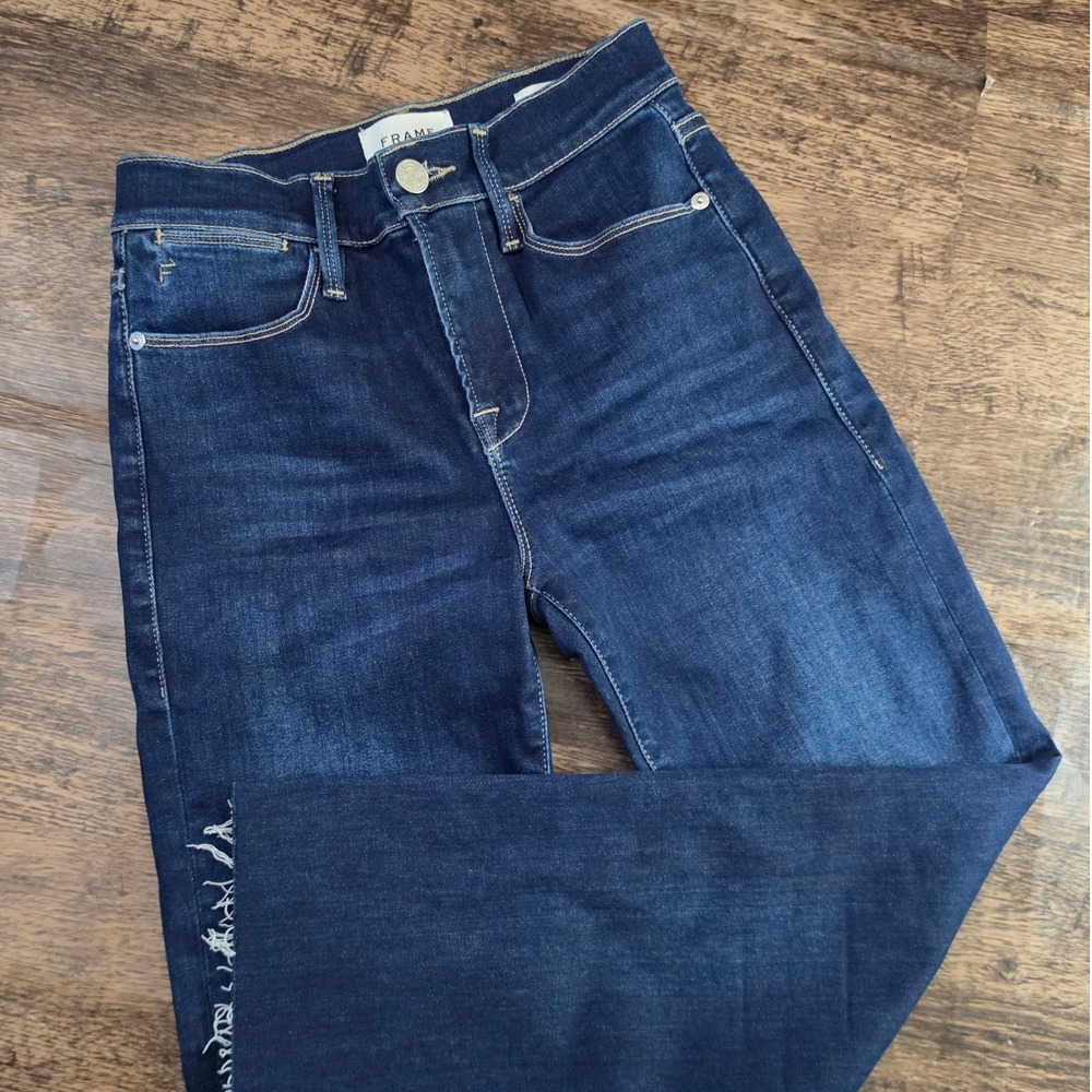 FRAME Le High‎ Straight Jeans Womens 26 Blue Raw Hem High Rise Denim